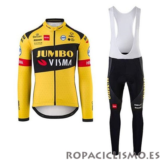 2020 Maillot Jumbo Visma Tirantes Mangas Largas Amarillo Negro